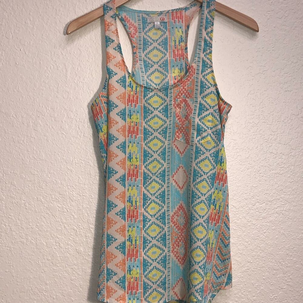 Gianni Bini Aztec Southwestern Tank Top Pastel Spring Vacation Resortwear